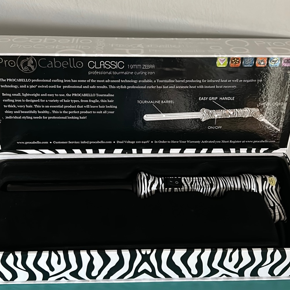 NIB Professional Ceramic Curling Iron with Tourmaline Barrel Zebra Print